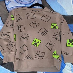 Gray Minecraft Sweatshirt with Green and Black Creeper Faces